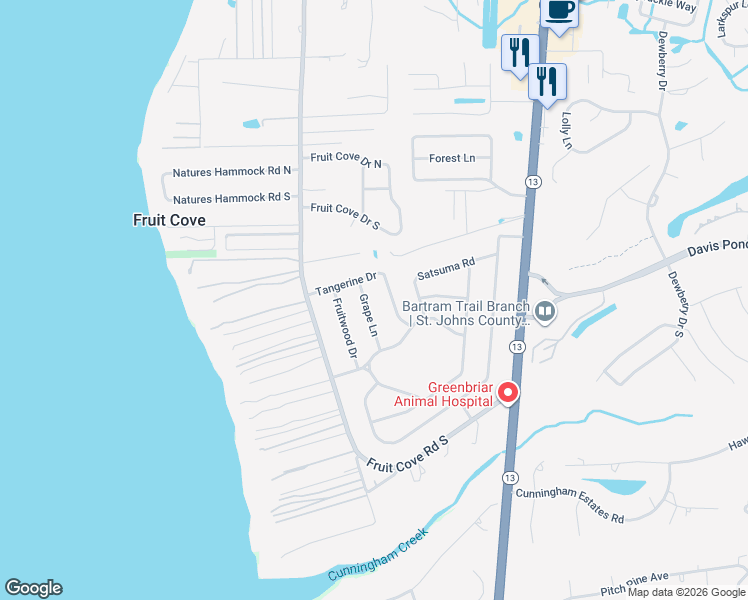 map of restaurants, bars, coffee shops, grocery stores, and more near 911 Grape Lane in Jacksonville