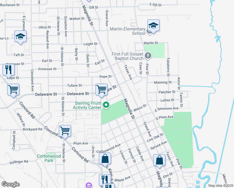 map of restaurants, bars, coffee shops, grocery stores, and more near 1040 Glasshouse Street in Beaumont