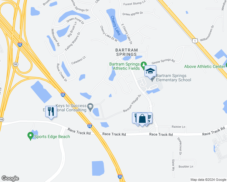 map of restaurants, bars, coffee shops, grocery stores, and more near 14816 Grassy Hole Court in Jacksonville