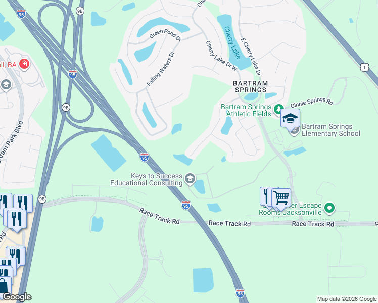 map of restaurants, bars, coffee shops, grocery stores, and more near 5975 Wakulla Springs Road in Jacksonville