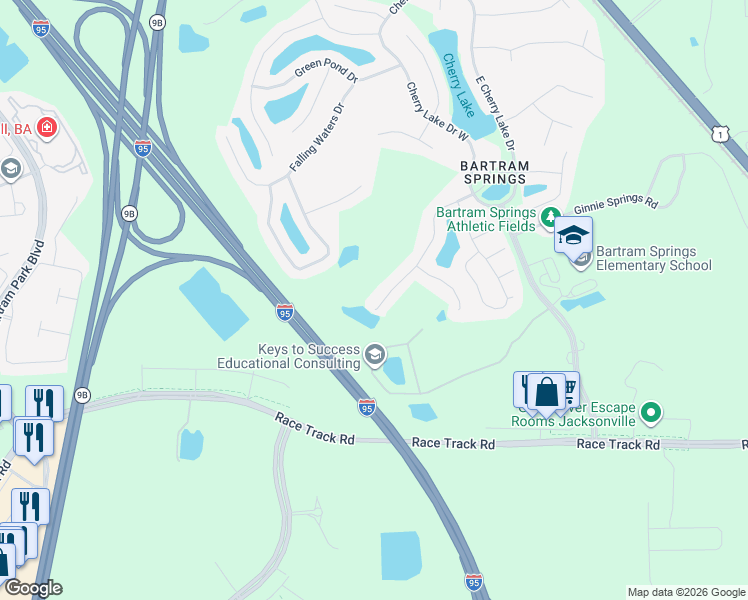 map of restaurants, bars, coffee shops, grocery stores, and more near 5975 Wakulla Springs Road in Jacksonville