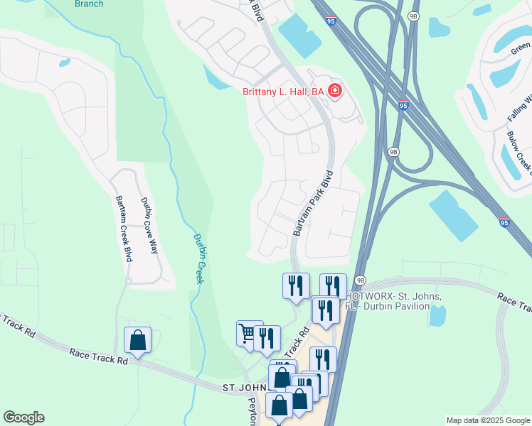 map of restaurants, bars, coffee shops, grocery stores, and more near 14903 Corklan Branch Circle in Jacksonville