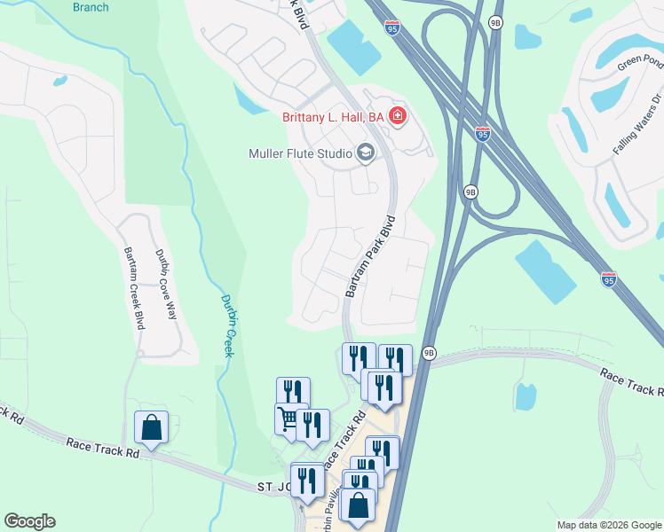 map of restaurants, bars, coffee shops, grocery stores, and more near 7035 Bartram Cove Parkway in Jacksonville