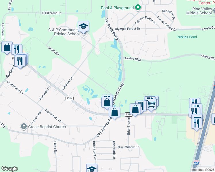 map of restaurants, bars, coffee shops, grocery stores, and more near 23441 Smith Road in Montgomery County