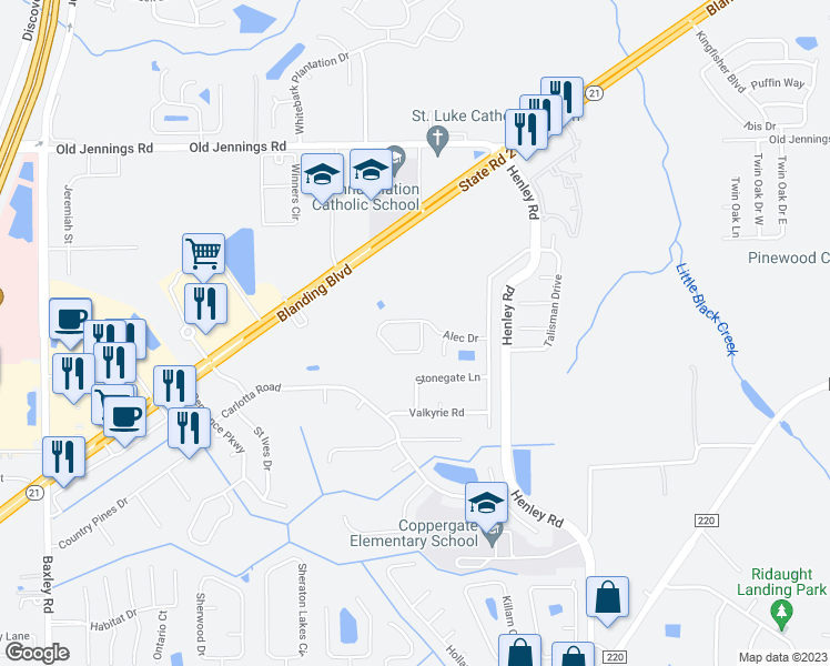 map of restaurants, bars, coffee shops, grocery stores, and more near 3639 Alec Drive in Middleburg
