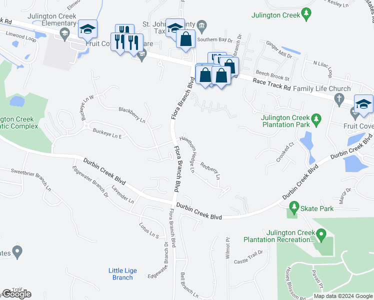 map of restaurants, bars, coffee shops, grocery stores, and more near 408 Chicory Place in Jacksonville