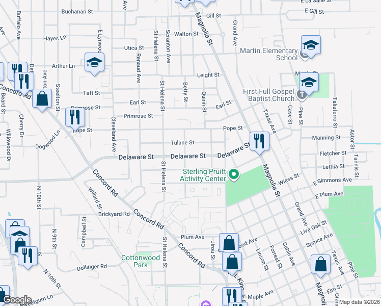 map of restaurants, bars, coffee shops, grocery stores, and more near 1905 Delaware Street in Beaumont
