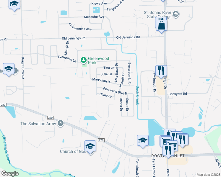 map of restaurants, bars, coffee shops, grocery stores, and more near 2698 Pinewood Boulevard North in Middleburg