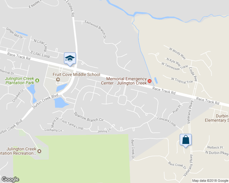 map of restaurants, bars, coffee shops, grocery stores, and more near 648 Sparrow Branch Circle in Jacksonville