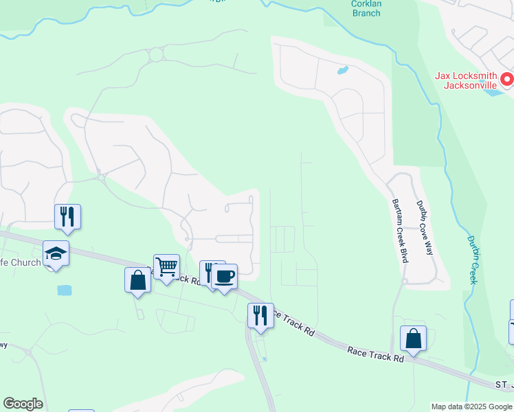 map of restaurants, bars, coffee shops, grocery stores, and more near 21 Starlis Place in Saint Johns