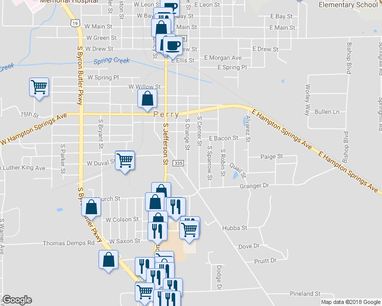 map of restaurants, bars, coffee shops, grocery stores, and more near 1110 South Orange Street in Perry