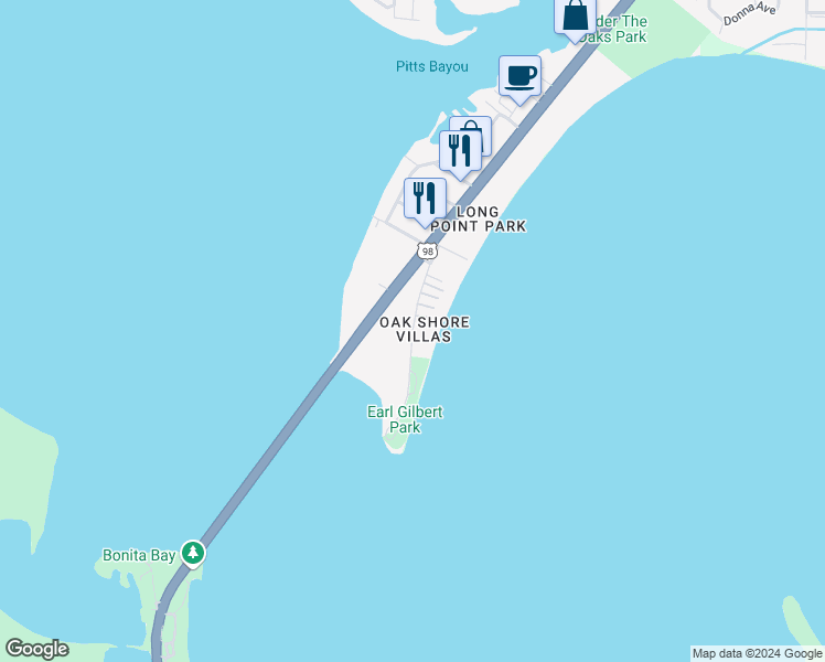 map of restaurants, bars, coffee shops, grocery stores, and more near 6600 Oakshore Drive in Panama City