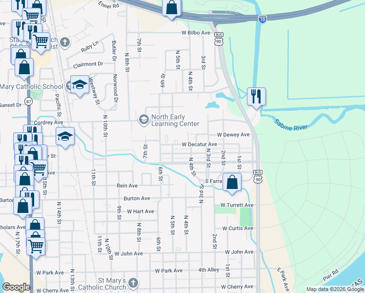 map of restaurants, bars, coffee shops, grocery stores, and more near 2101 North 4th Street in Orange