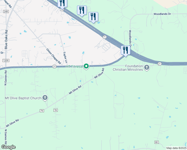 map of restaurants, bars, coffee shops, grocery stores, and more near 122 Mount Olive Road in Cedar Creek