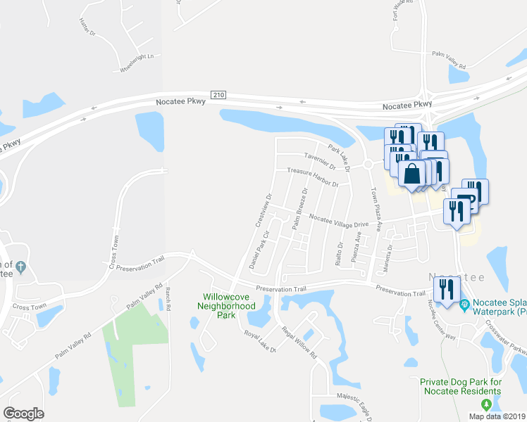 map of restaurants, bars, coffee shops, grocery stores, and more near Crestview Drive in Ponte Vedra Beach