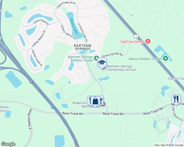 map of restaurants, bars, coffee shops, grocery stores, and more near 14799 Bartram Springs Parkway in Jacksonville