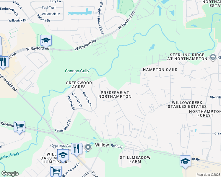 map of restaurants, bars, coffee shops, grocery stores, and more near 7510 Collins Manor Drive in Spring