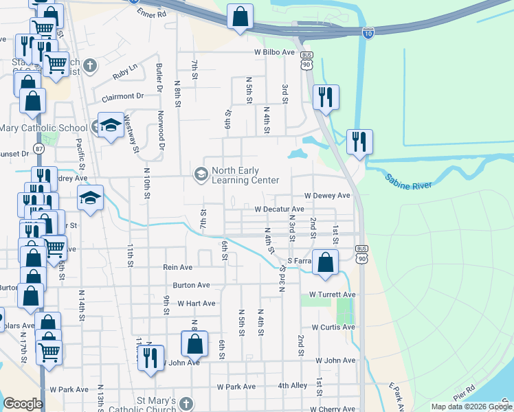 map of restaurants, bars, coffee shops, grocery stores, and more near 2101 North 4th Street in Orange