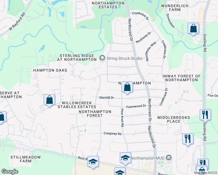 map of restaurants, bars, coffee shops, grocery stores, and more near 23903 Forestcrest Drive in Spring