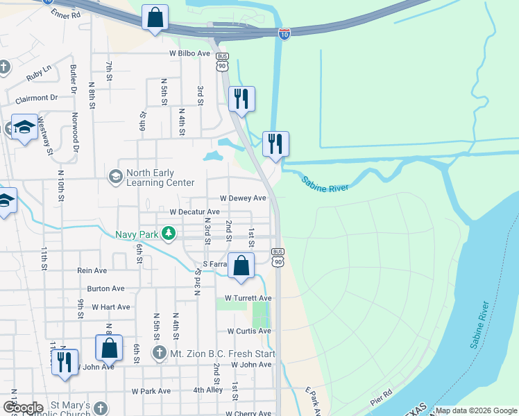 map of restaurants, bars, coffee shops, grocery stores, and more near 117 West Dewey Avenue in Orange