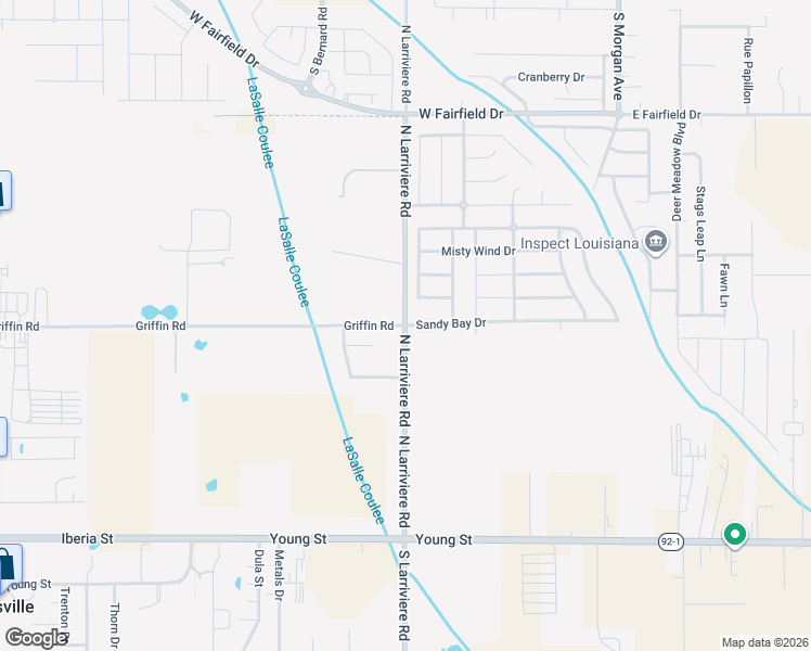 map of restaurants, bars, coffee shops, grocery stores, and more near 400 North Larriviere Road in Broussard