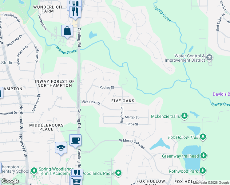 map of restaurants, bars, coffee shops, grocery stores, and more near 23714 Huron Street in Spring