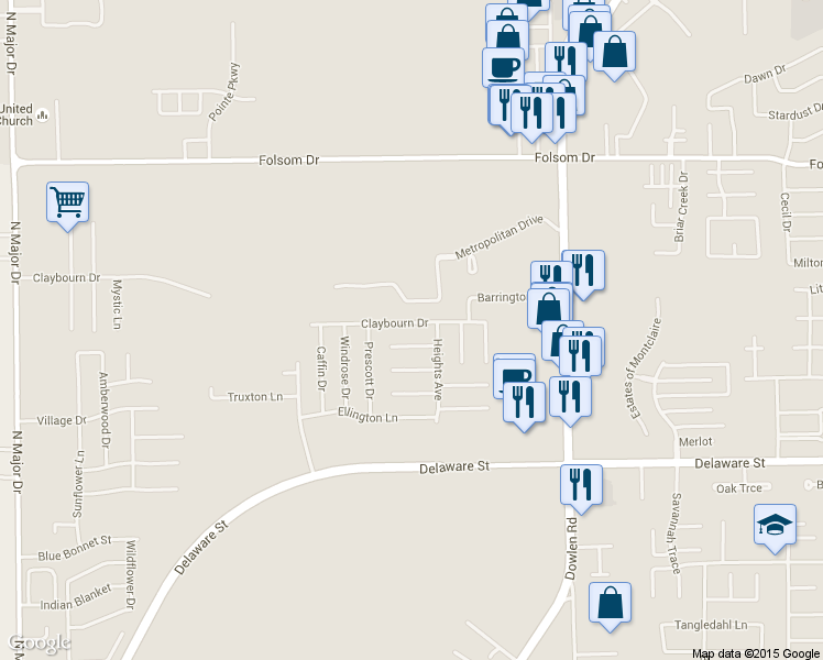 map of restaurants, bars, coffee shops, grocery stores, and more near 6295 Claybourn Drive in Beaumont