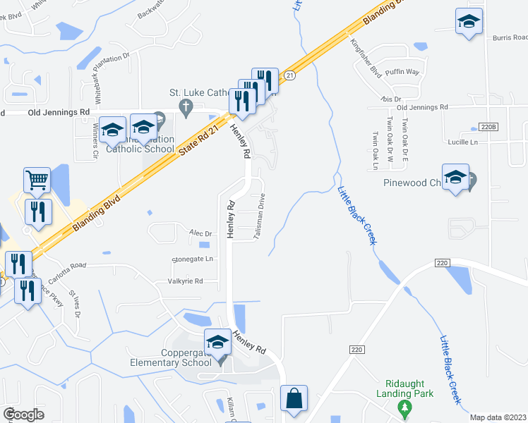 map of restaurants, bars, coffee shops, grocery stores, and more near 3288 Talisman Drive in Middleburg