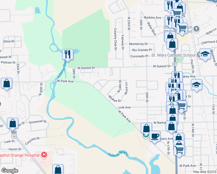 map of restaurants, bars, coffee shops, grocery stores, and more near 2120 Wickard Drive in Orange