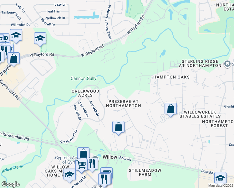 map of restaurants, bars, coffee shops, grocery stores, and more near 7510 Collins Manor Drive in Spring
