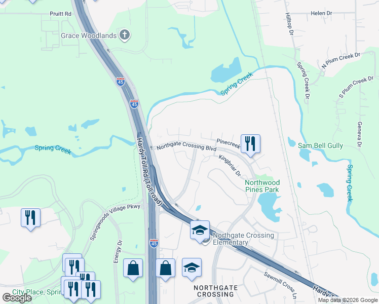 map of restaurants, bars, coffee shops, grocery stores, and more near 24314 Soapstone Lane in Spring