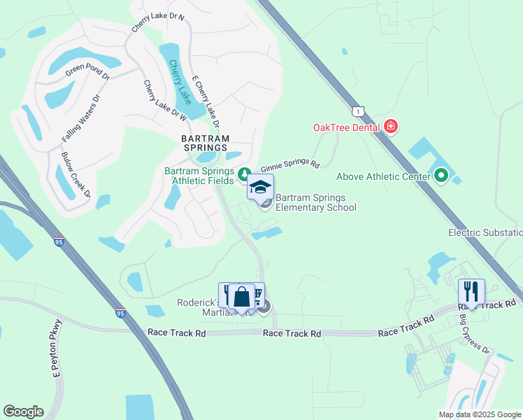 map of restaurants, bars, coffee shops, grocery stores, and more near 14799 Bartram Springs Parkway in Jacksonville