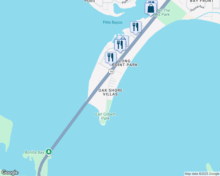 map of restaurants, bars, coffee shops, grocery stores, and more near 6411 Oakshore Drive in Panama City