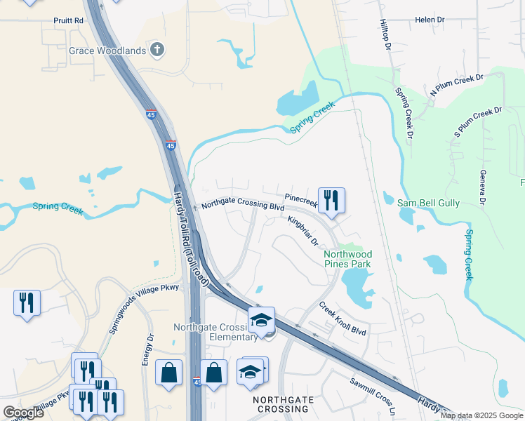 map of restaurants, bars, coffee shops, grocery stores, and more near 1003 Backland Court in Spring