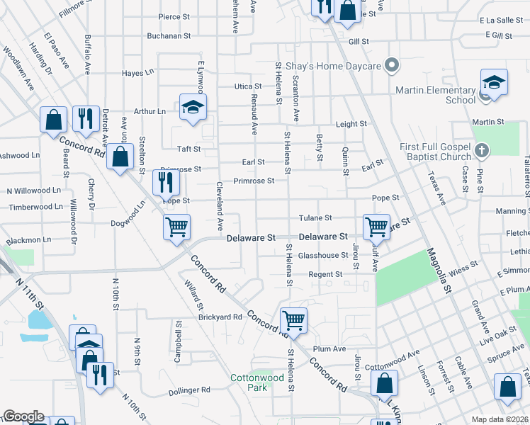 map of restaurants, bars, coffee shops, grocery stores, and more near 2078 Tulane Street in Beaumont