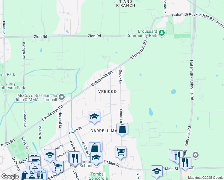 map of restaurants, bars, coffee shops, grocery stores, and more near 1003 Stoneleigh Court in Tomball
