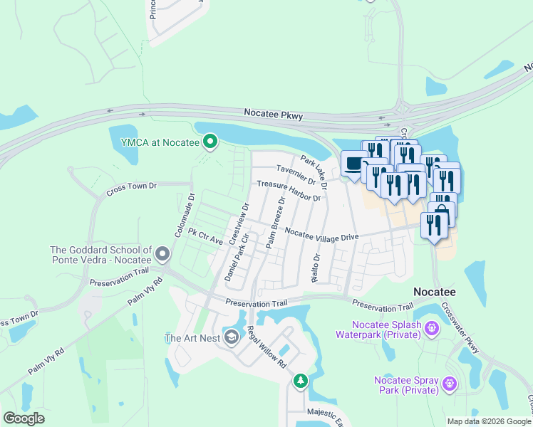 map of restaurants, bars, coffee shops, grocery stores, and more near 46 Castlebrook Lane in Ponte Vedra Beach