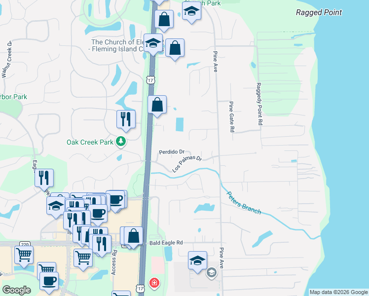map of restaurants, bars, coffee shops, grocery stores, and more near 485 Perdido Drive in Orange Park