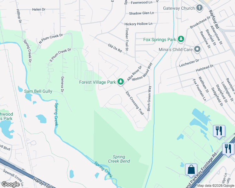 map of restaurants, bars, coffee shops, grocery stores, and more near 29406 Ridge Clearing Trail in Spring