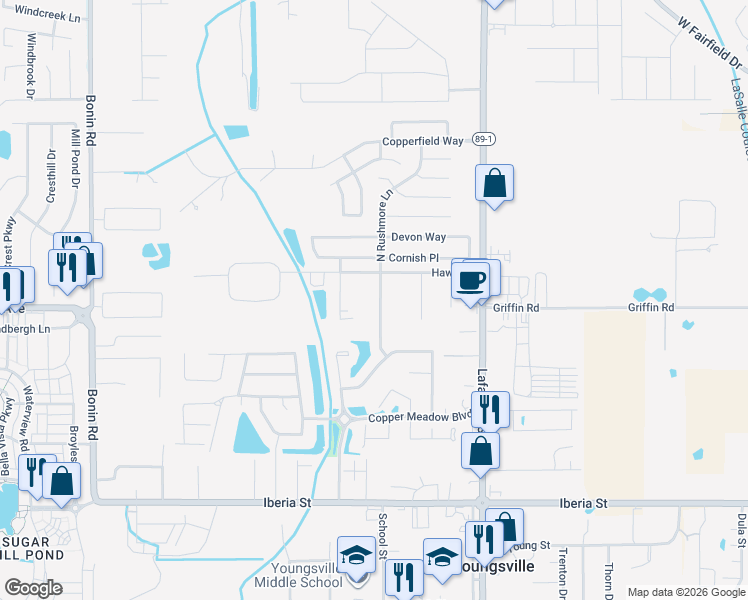 map of restaurants, bars, coffee shops, grocery stores, and more near 106 Rushmore Lane in Youngsville