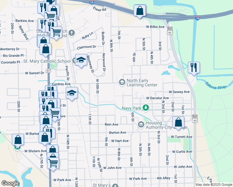 map of restaurants, bars, coffee shops, grocery stores, and more near 801 Cordrey Avenue in Orange