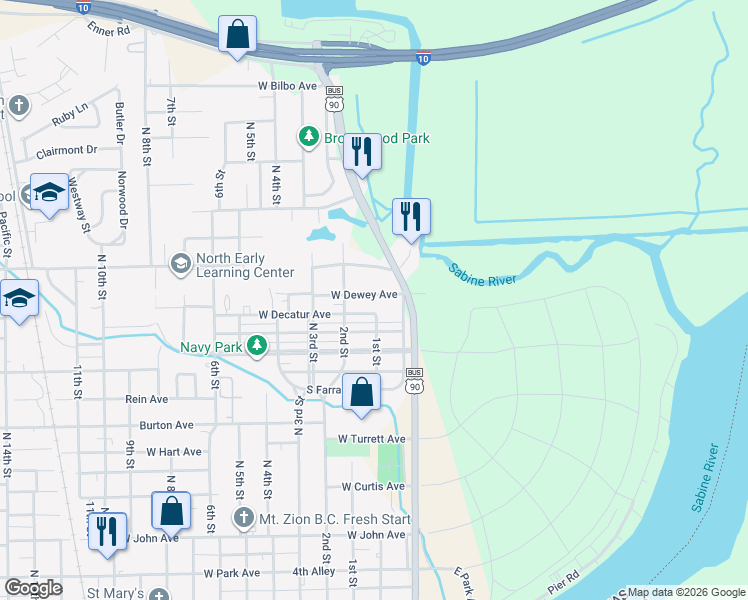 map of restaurants, bars, coffee shops, grocery stores, and more near 117 West Dewey Avenue in Orange
