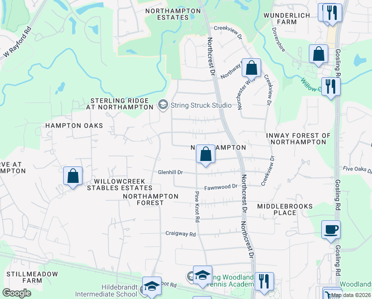 map of restaurants, bars, coffee shops, grocery stores, and more near 6415 Inway Drive in Spring
