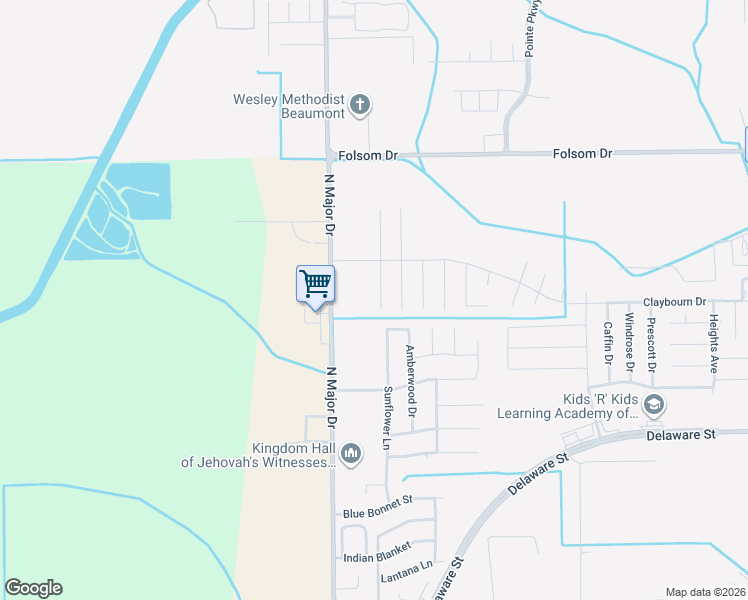 map of restaurants, bars, coffee shops, grocery stores, and more near 3535 Grayson Lane in Beaumont