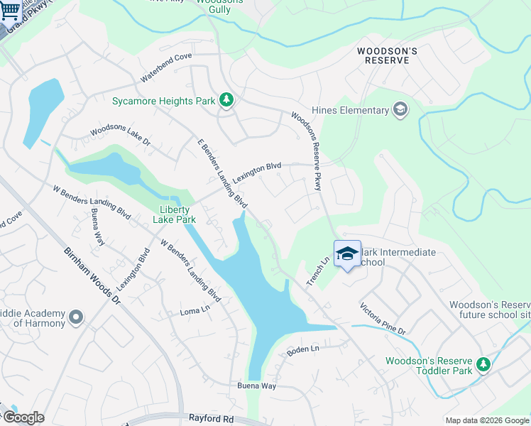 map of restaurants, bars, coffee shops, grocery stores, and more near 28210 East Benders Landing Boulevard in Spring