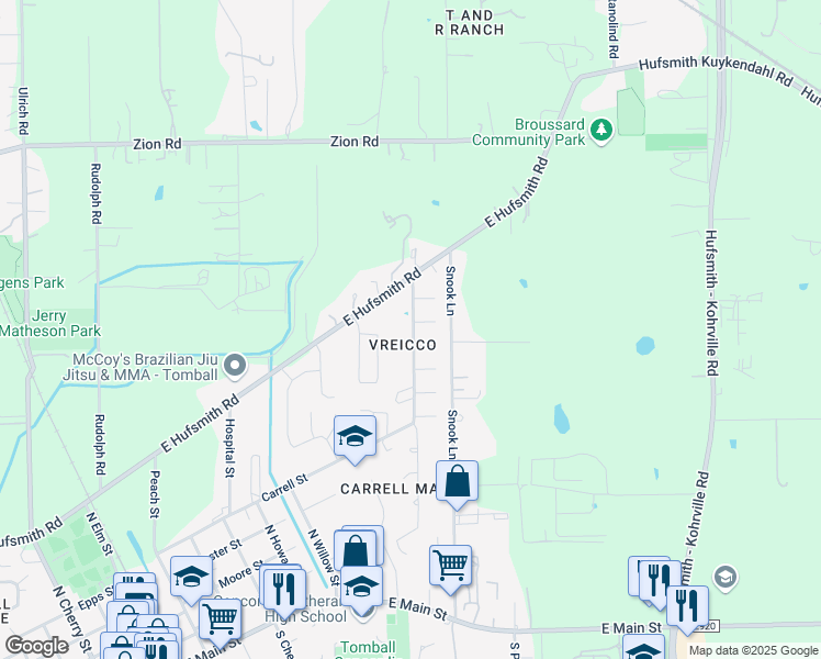 map of restaurants, bars, coffee shops, grocery stores, and more near 1003 Stoneleigh Court in Tomball
