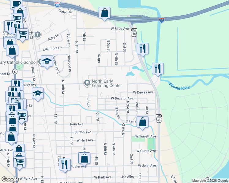 map of restaurants, bars, coffee shops, grocery stores, and more near 2101 North 4th Street in Orange