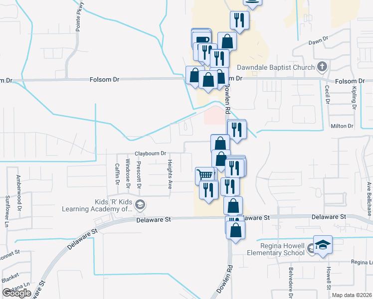 map of restaurants, bars, coffee shops, grocery stores, and more near 6135 Barrington Avenue in Beaumont