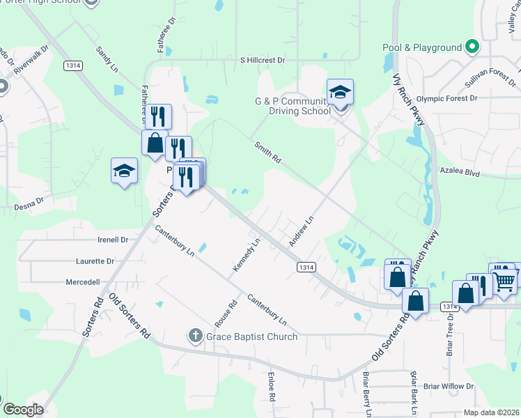 map of restaurants, bars, coffee shops, grocery stores, and more near 23311 Farm to Market Road 1314 in Porter