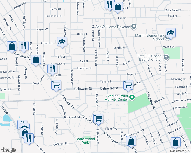 map of restaurants, bars, coffee shops, grocery stores, and more near 2005 Pope Street in Beaumont